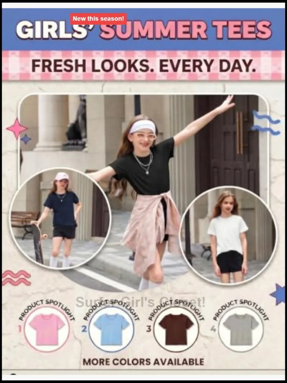Girls Rolled Short Sleeve Basic T-Shirt Crewneck Solid Tee Summer Top 3 Pack